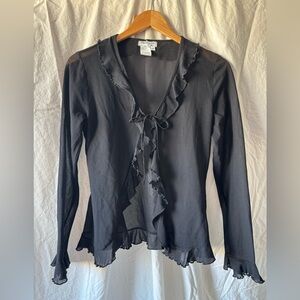 Spiegel Black Ruffled Blouse with Tie Closure #whimsygoth #fairycore #goth